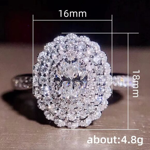 14k White Gold Diamond Ring Pave Diamond Oval Cut Ring - Picture 5 of 5